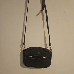 Vintage MICHEL JORDI 5"x7" Cross Body / Belt Purse Green Suede Black Leather